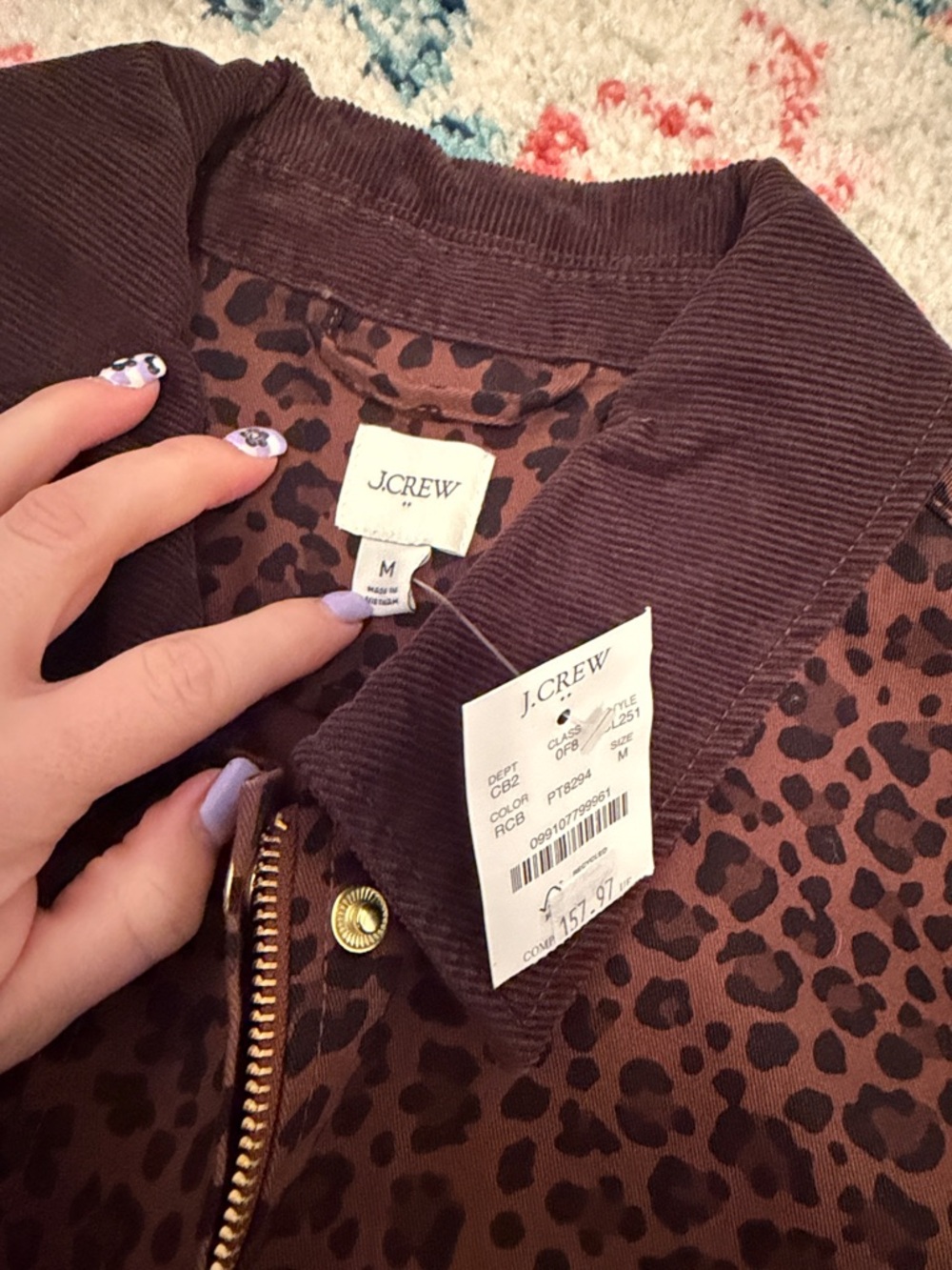 J.Crew Brown Leopard Corduroy Collar Jacket with Gold Hardware - Picture 2 of 4